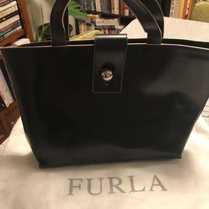 Beautiful black leather Furla handbag
